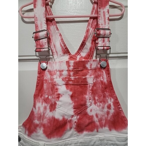 So Girls Tie Dye 4th of July Short Overalls Sz 12 Red White Blue Patriotic NEW - Picture 2 of 7